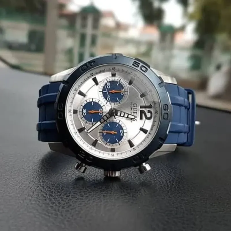 Guess Caliber Chronograph White Dial Blue Strap Men’s Watch- W0864G6